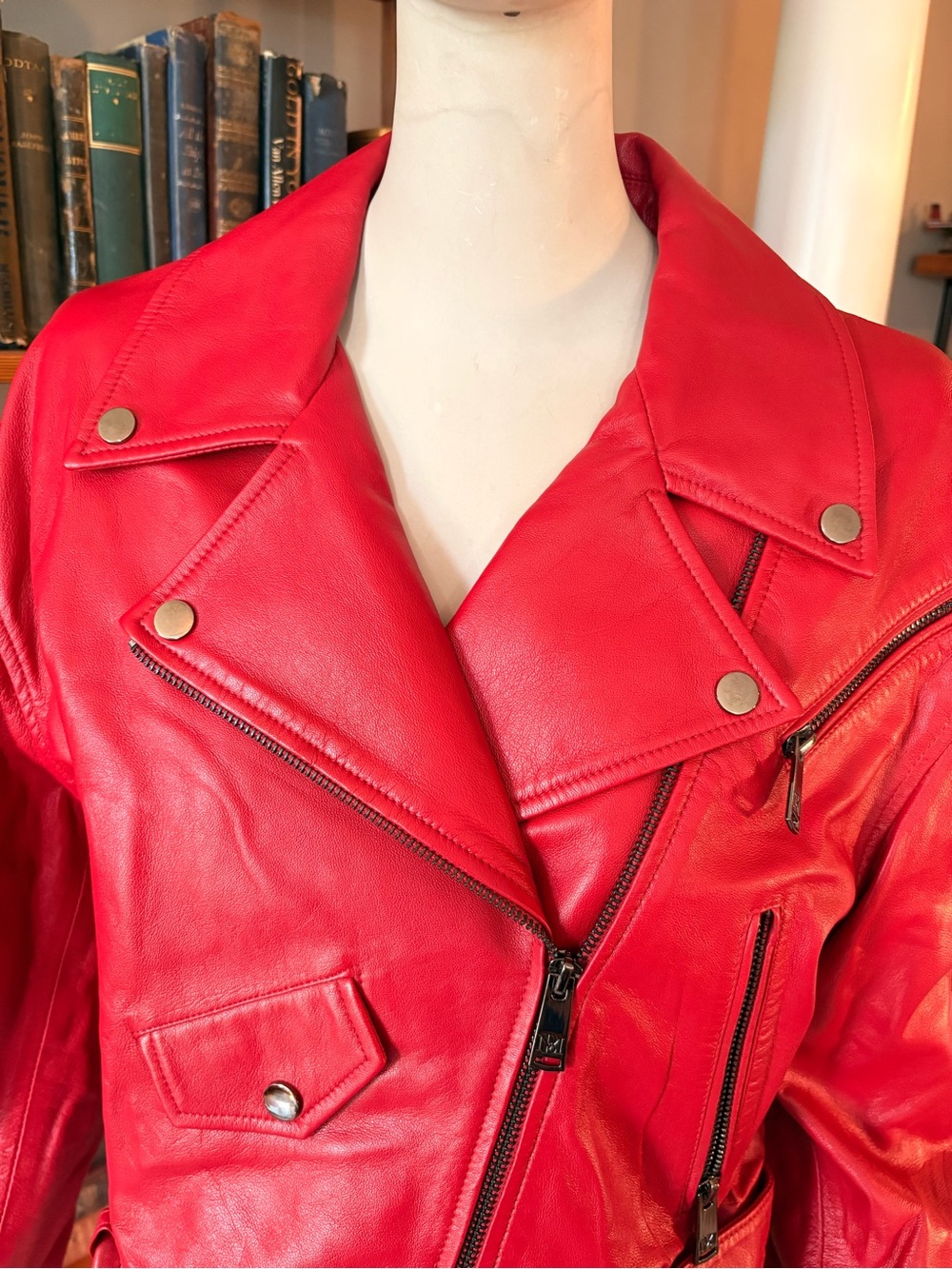 Badgley Mischka Red Cropped Leather Moto Jacket - Picture 2 of 9